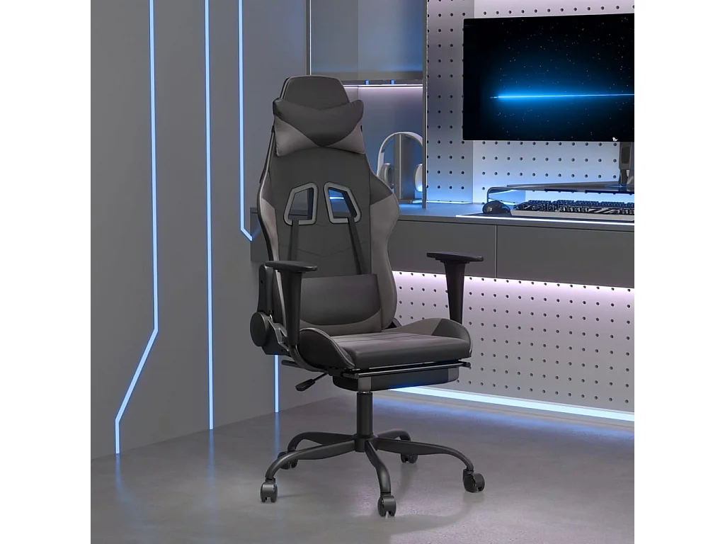 Chaise de jeu avec repose-pied Noir et gris Similicuir
