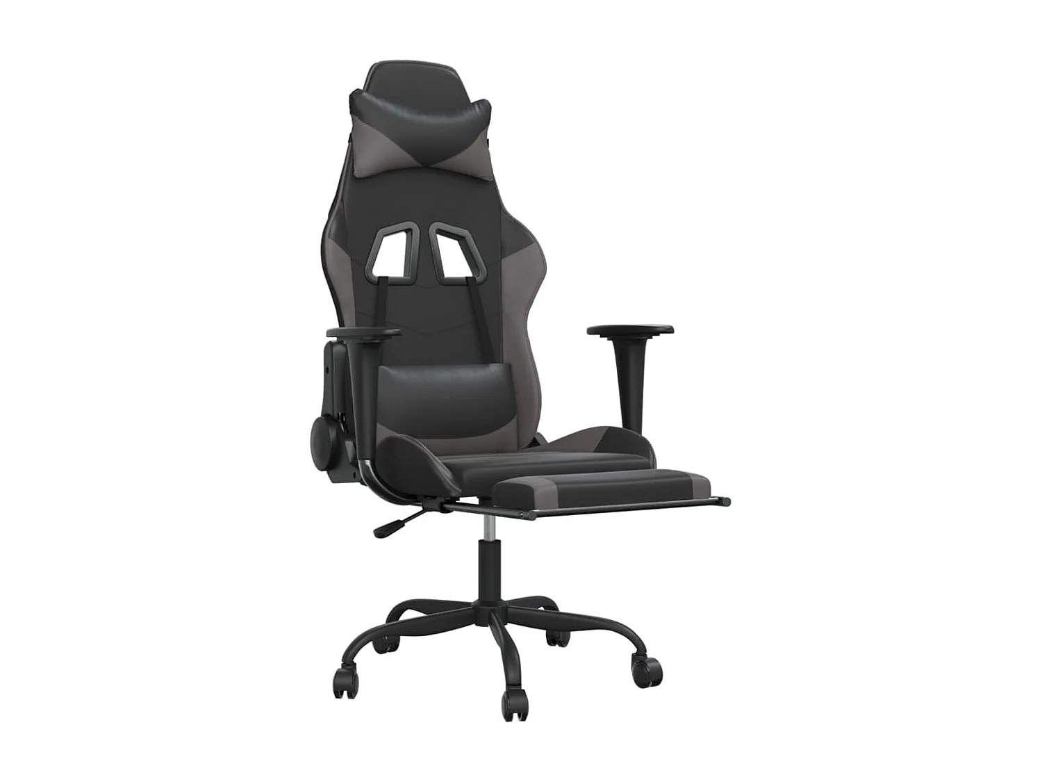 Chaise de jeu avec repose-pied Noir et gris Similicuir