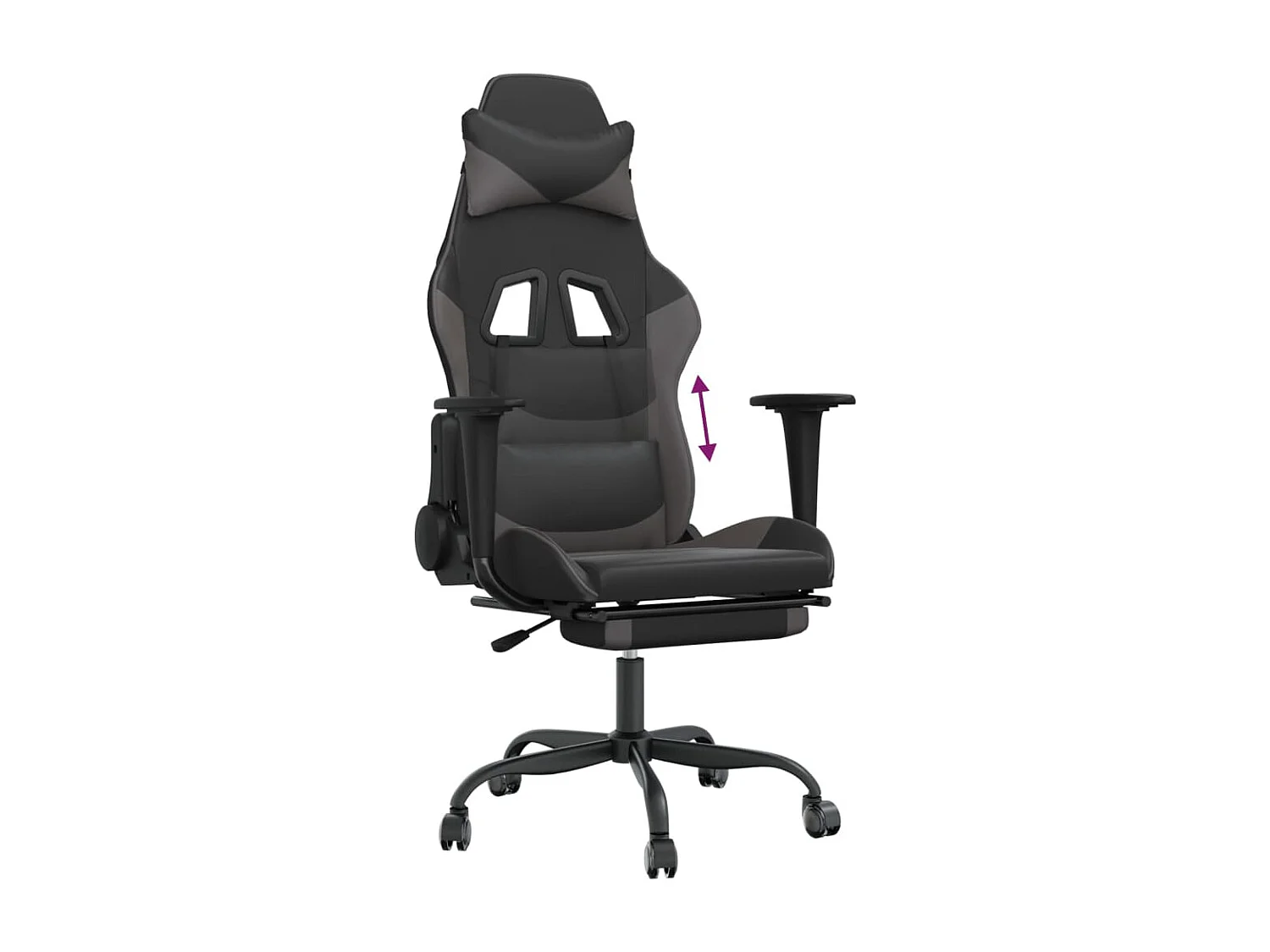 Chaise de jeu avec repose-pied Noir et gris Similicuir