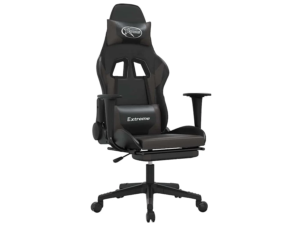 Chaise de jeu de massage et repose-pied Noir et gris Similicuir