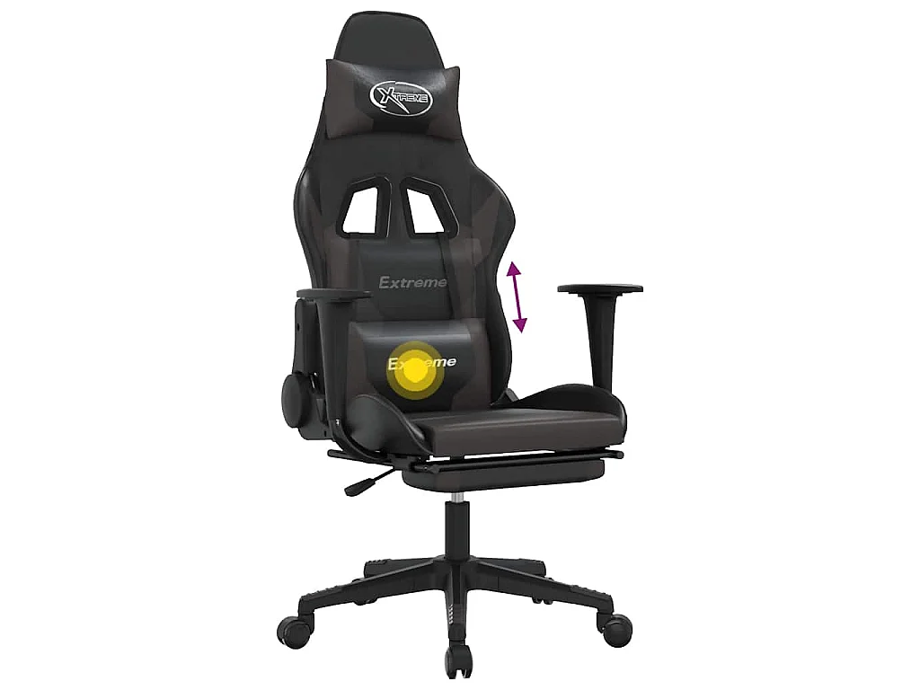 Chaise de jeu de massage et repose-pied Noir et gris Similicuir