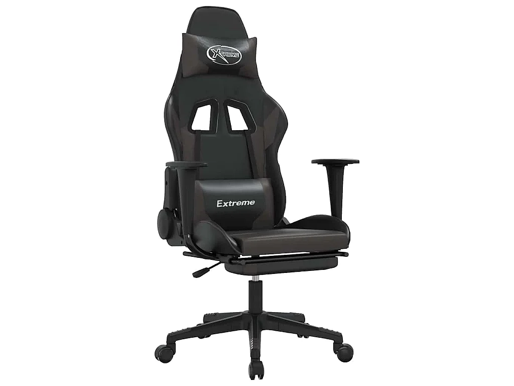 Chaise de jeu de massage et repose-pied Noir et gris Similicuir