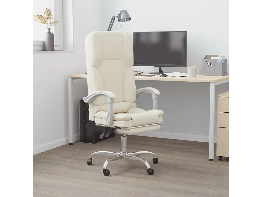 Fauteuil de massage inclinable de bureau Crème Similicuir