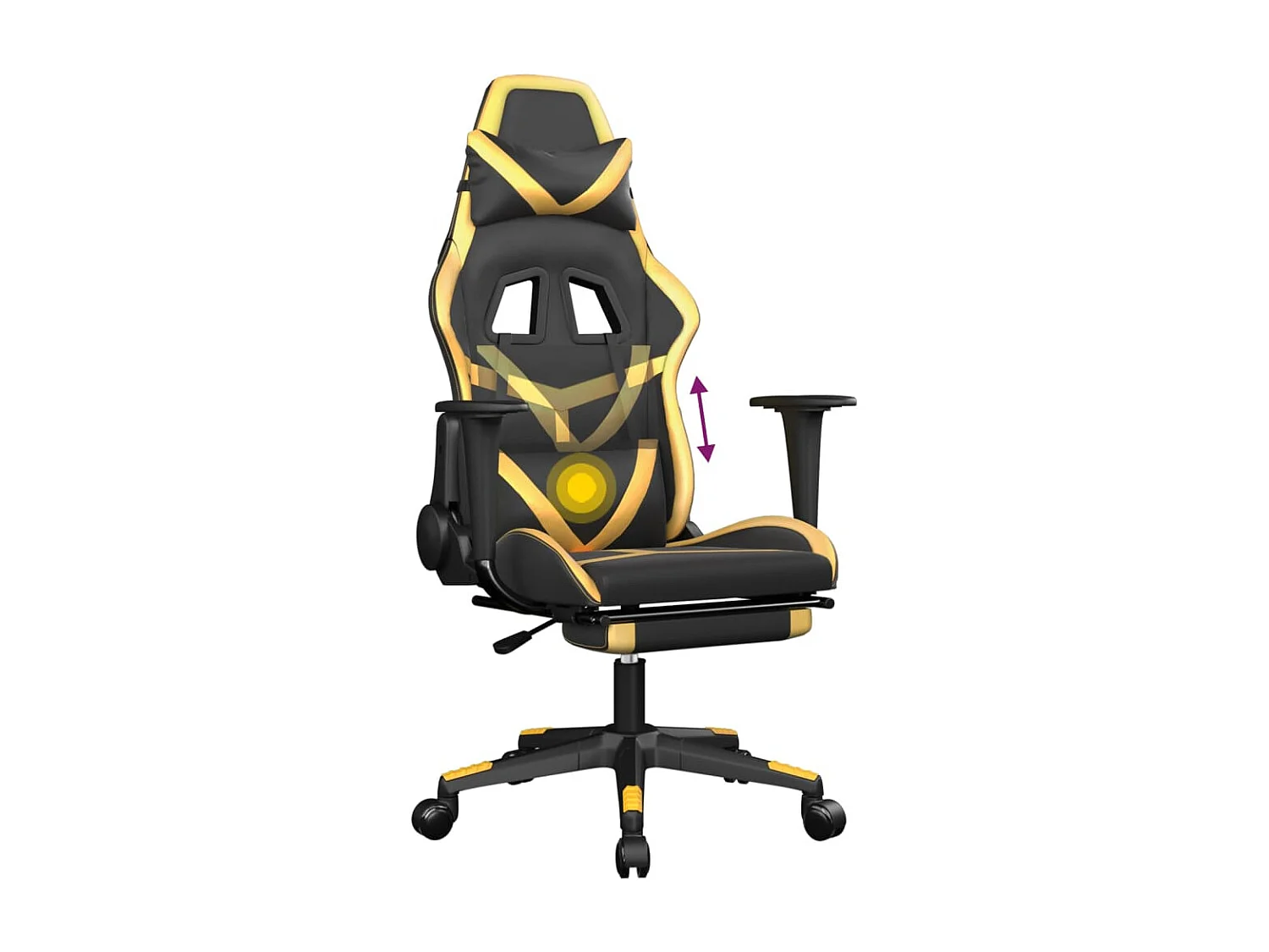 Sedia da Gaming con Poggiapiedi Nero e Oro in Similpelle