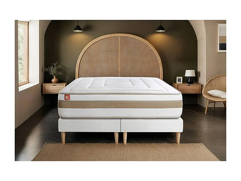 Pack prêt à dormir matelas LE RAFFINÉ 200x200cm Ressorts ensachés + Mémoire de forme BioVisco + double sommiers Blanc