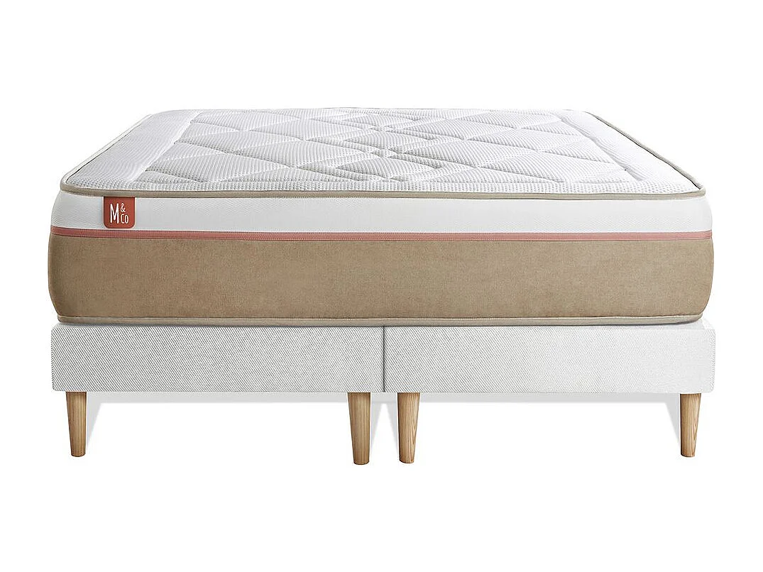 Pack prêt à dormir matelas LE SOYEUX 200x200cm Ressorts ensachés + Mémoire de forme BioVisco + double sommiers Blanc