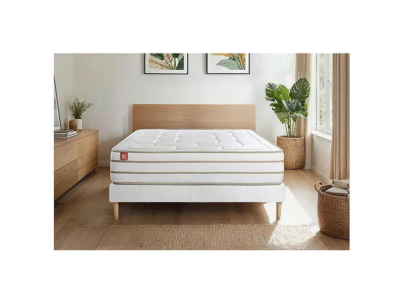 Ensemble LE DOUILLET 90x200cm Mémoire de forme BioVisco - Maxi épaisseur 26cm + sommier kit Blanc