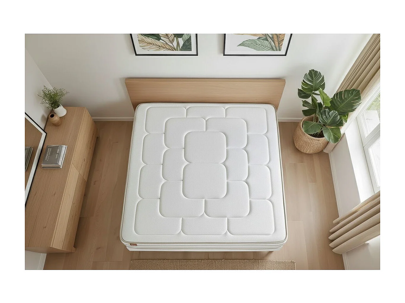 Ensemble LE DOUILLET 90x200cm Mémoire de forme BioVisco - Maxi épaisseur 26cm + sommier kit Blanc