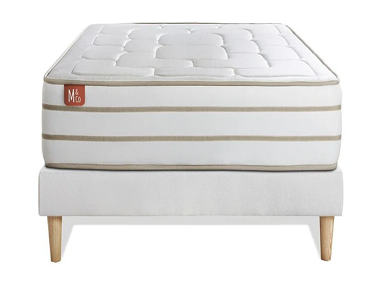 Ensemble LE DOUILLET 90x200cm Mémoire de forme BioVisco - Maxi épaisseur 26cm + sommier kit Blanc