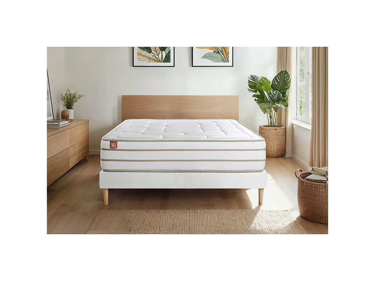 Ensemble LE DOUILLET 90x200cm Mémoire de forme BioVisco - Maxi épaisseur 26cm + sommier kit Blanc