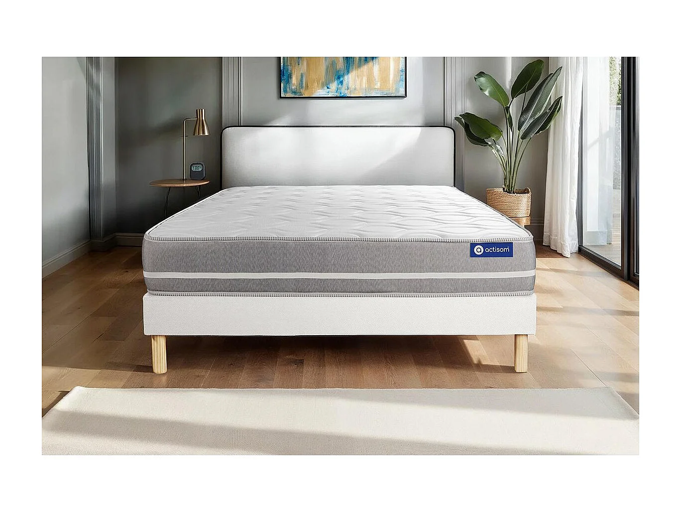 Ensemble matelas Mémoire de forme ACTIMEMO TOUCH 140x200 3zones de confort + sommier KIT blanc