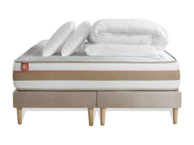 Pack prêt à dormir matelas LE TENDRE 160x200 Ressorts ensachés + Mémoire de forme + double sommiers Beige