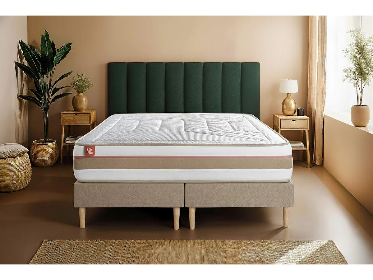 Pack prêt à dormir matelas LE TENDRE 160x200 Ressorts ensachés + Mémoire de forme + double sommiers Beige