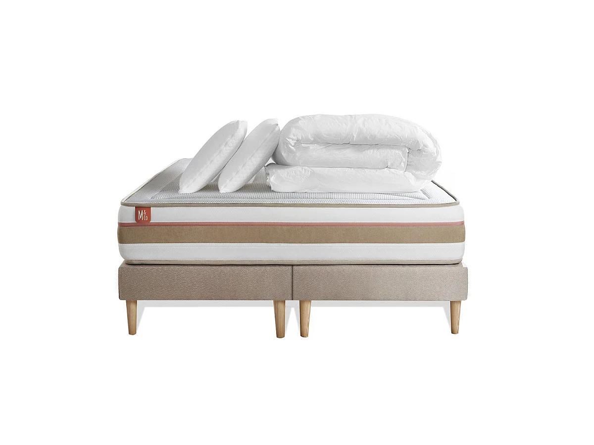 Pack prêt à dormir matelas LE TENDRE 160x200 Ressorts ensachés + Mémoire de forme + double sommiers Beige