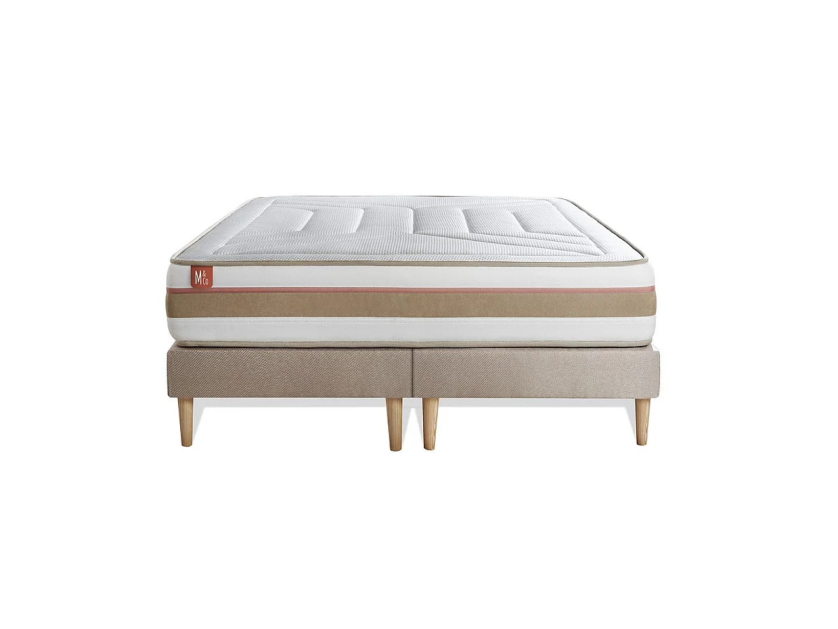 Pack prêt à dormir matelas LE TENDRE 160x200 Ressorts ensachés + Mémoire de forme + double sommiers Beige