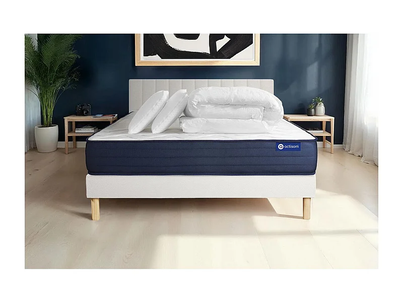 Pack cama completa - Colchón 160x200cm + Somier con láminas (kit) + 2 almohadas + Edredón - Actilatex Life