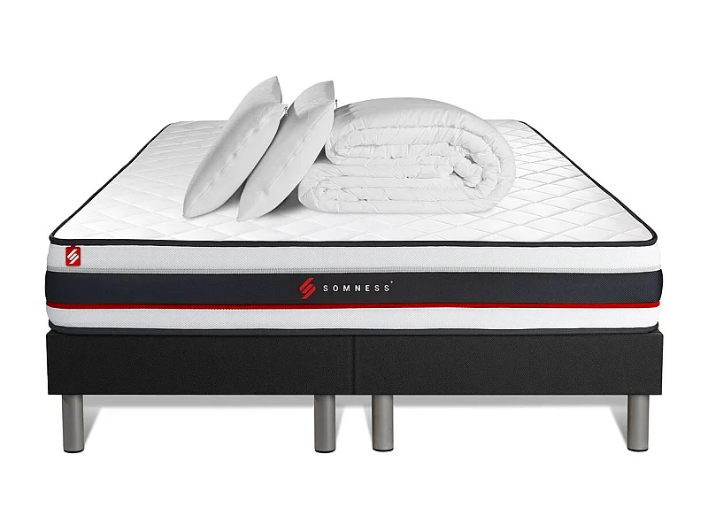 Pack double sommier 90x200 + matelas FORM 180x200 + 2 oreillers mémoire de forme + Couette Percale