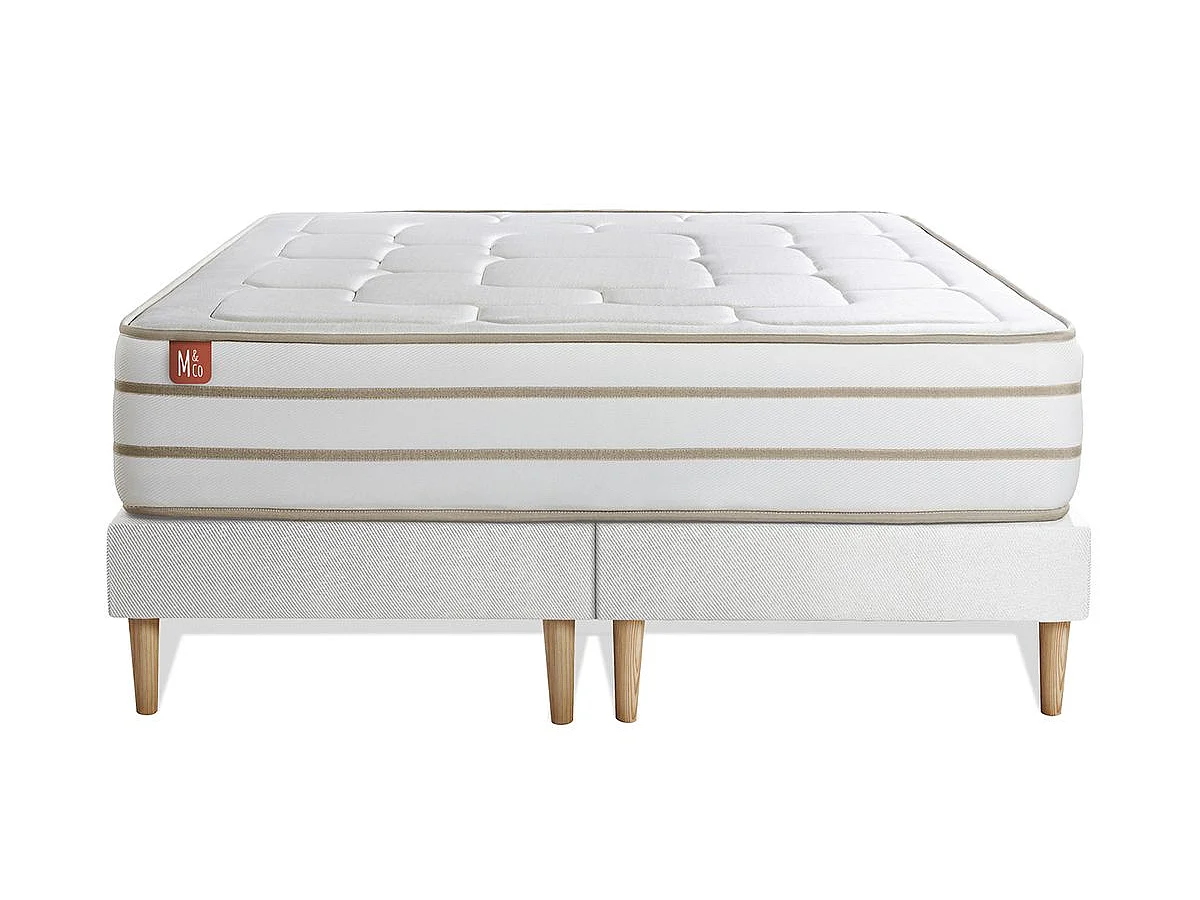 Ensemble LE DOUILLET 200x200cm Mémoire de forme BioVisco - Maxi épaisseur 26cm + double sommiers Blanc