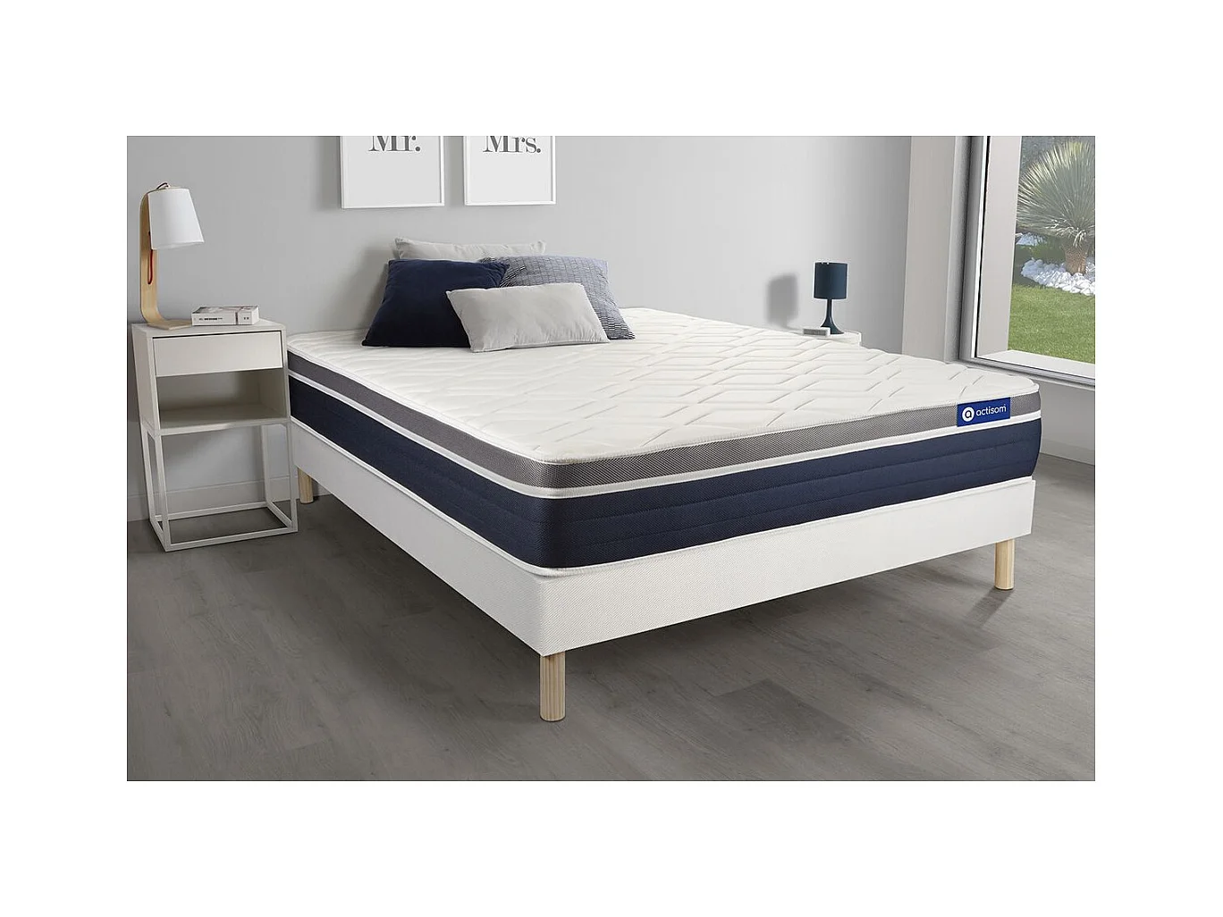 Ensemble ACTILATEX CONFORT Matelas Latex+mémoire de forme 180x200 cm Maxi épaisseur 7zones de confort + sommier KIT blanc