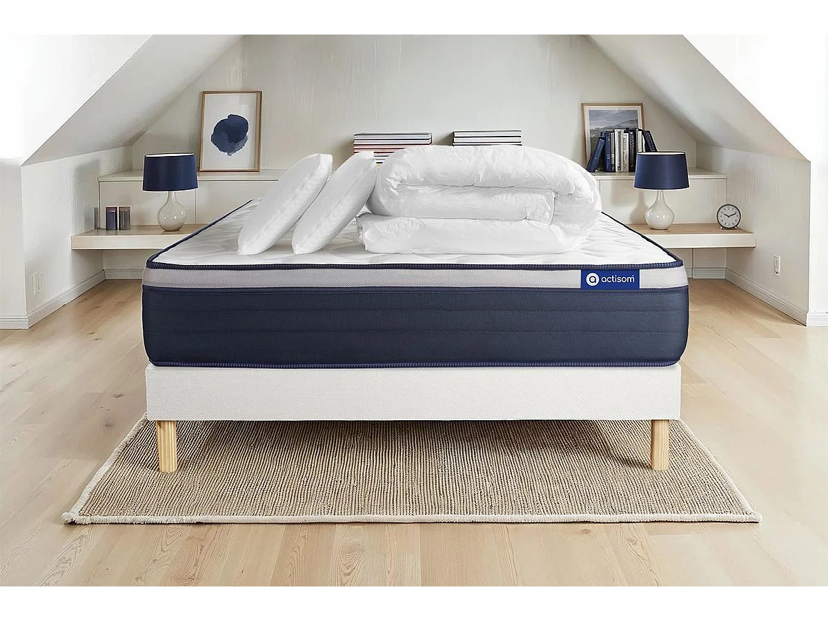 Pack cama completa - Colchón 180x200cm + Somier con láminas (kit) + 2 almohadas + Edredón - Actimemo Max