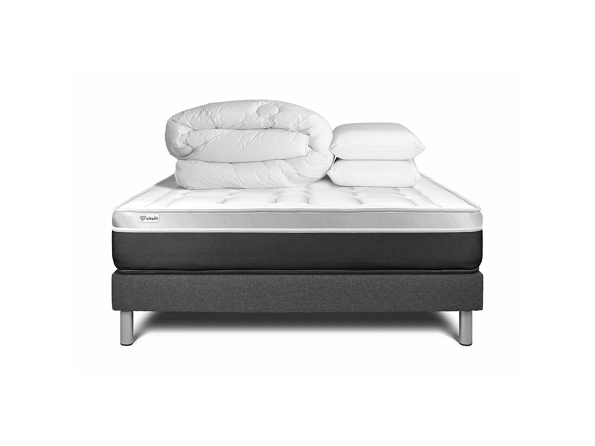 Pack prêt à dormir VITAL SOFT 180 x 200 cm sommier Kit gris