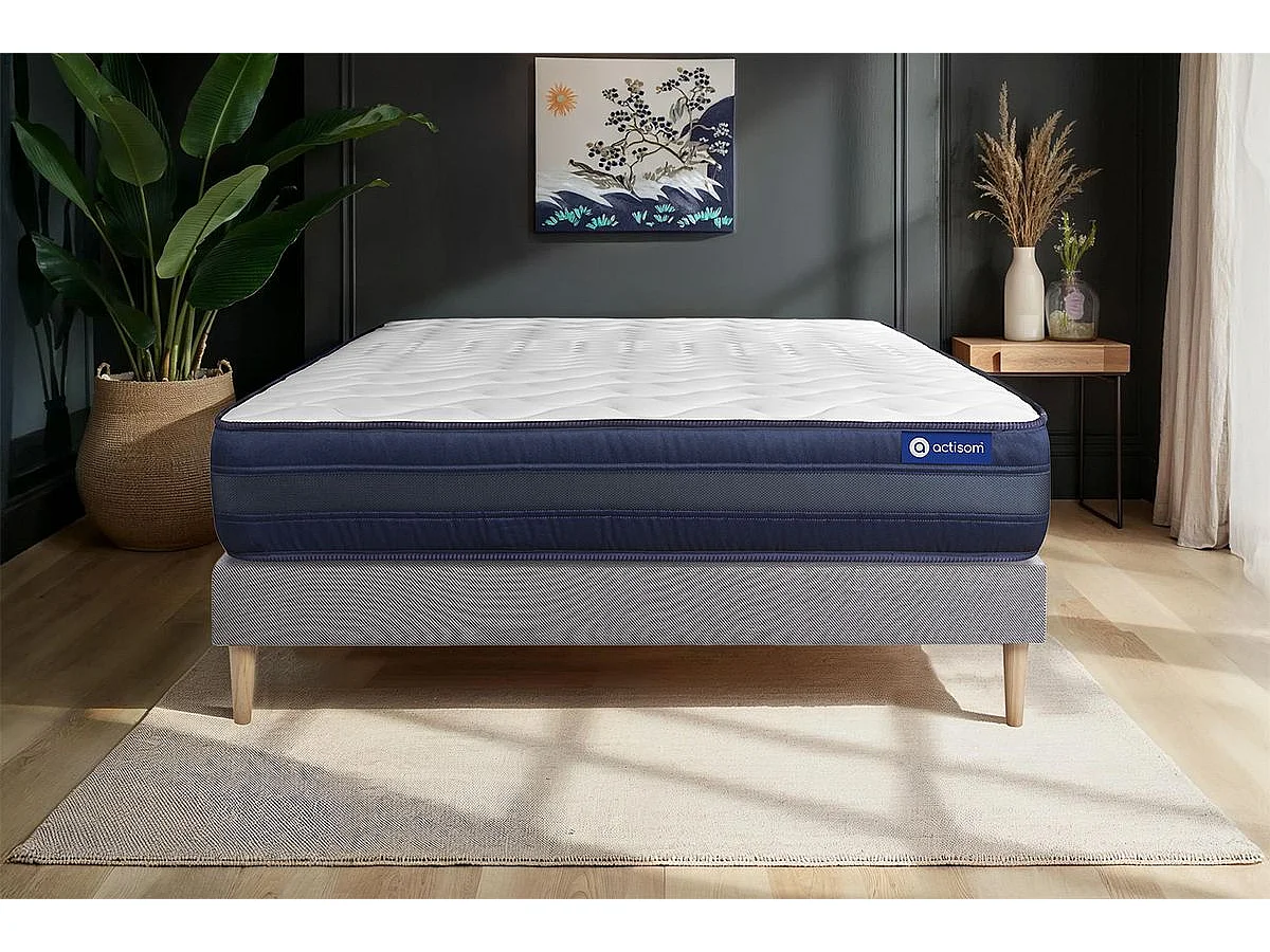 Ensemble matelas ACTILATEX TECH 200x200 Mémoire de forme Maxi épaisseur 5zones de confort + sommier KIT gris