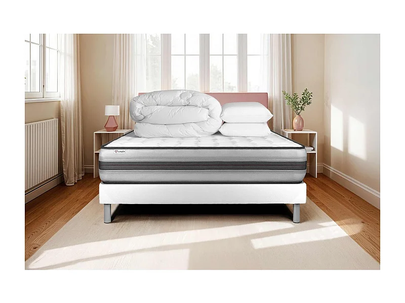 Compleet bedpakket - Matras 200x200 cm + Boxspring met lattenbodem (in kit) + 2 kussens + Dekbed - Vitalpower Recover