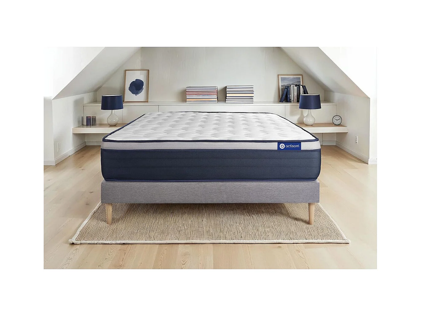 Ensemble matelas Mémoire de forme ACTIMEMO MAX 140x190 cm Maxi épaisseur 7zones de confort + sommier KIT gris