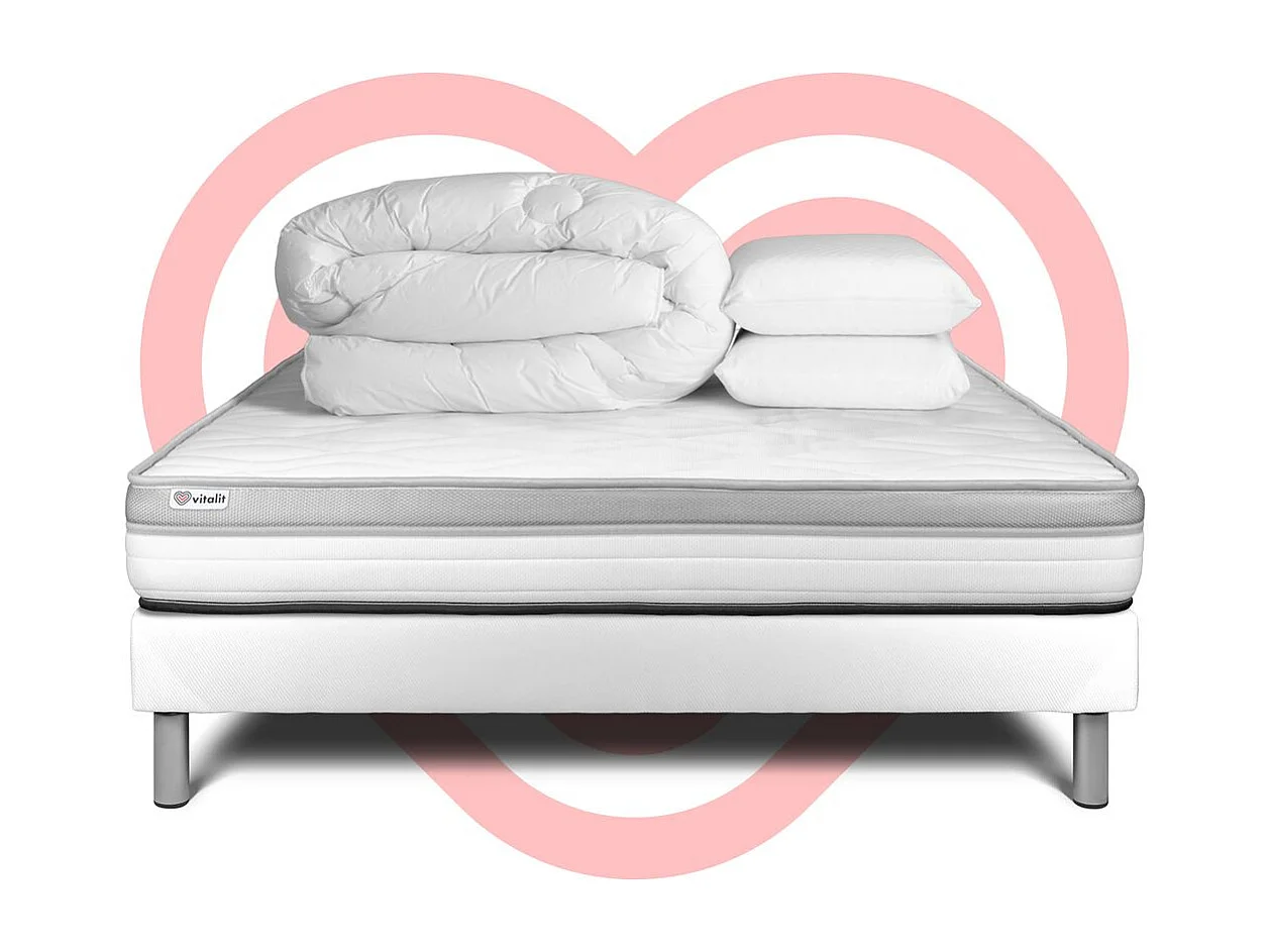 Compleet bedpakket - Matras 140x190 cm + Boxspring met lattenbodem (in kit) + 2 kussens + Dekbed - Vital Relax