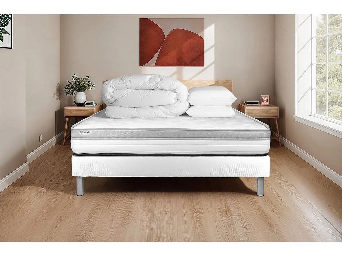 Pack prêt à dormir VITAL RELAX 140 x 190 cm sommier Kit blanc