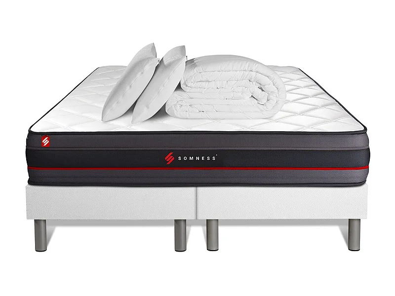 Pack matelas REGEN 200x200 + double sommiers blanc 100x200 + Couette + 2 oreillers