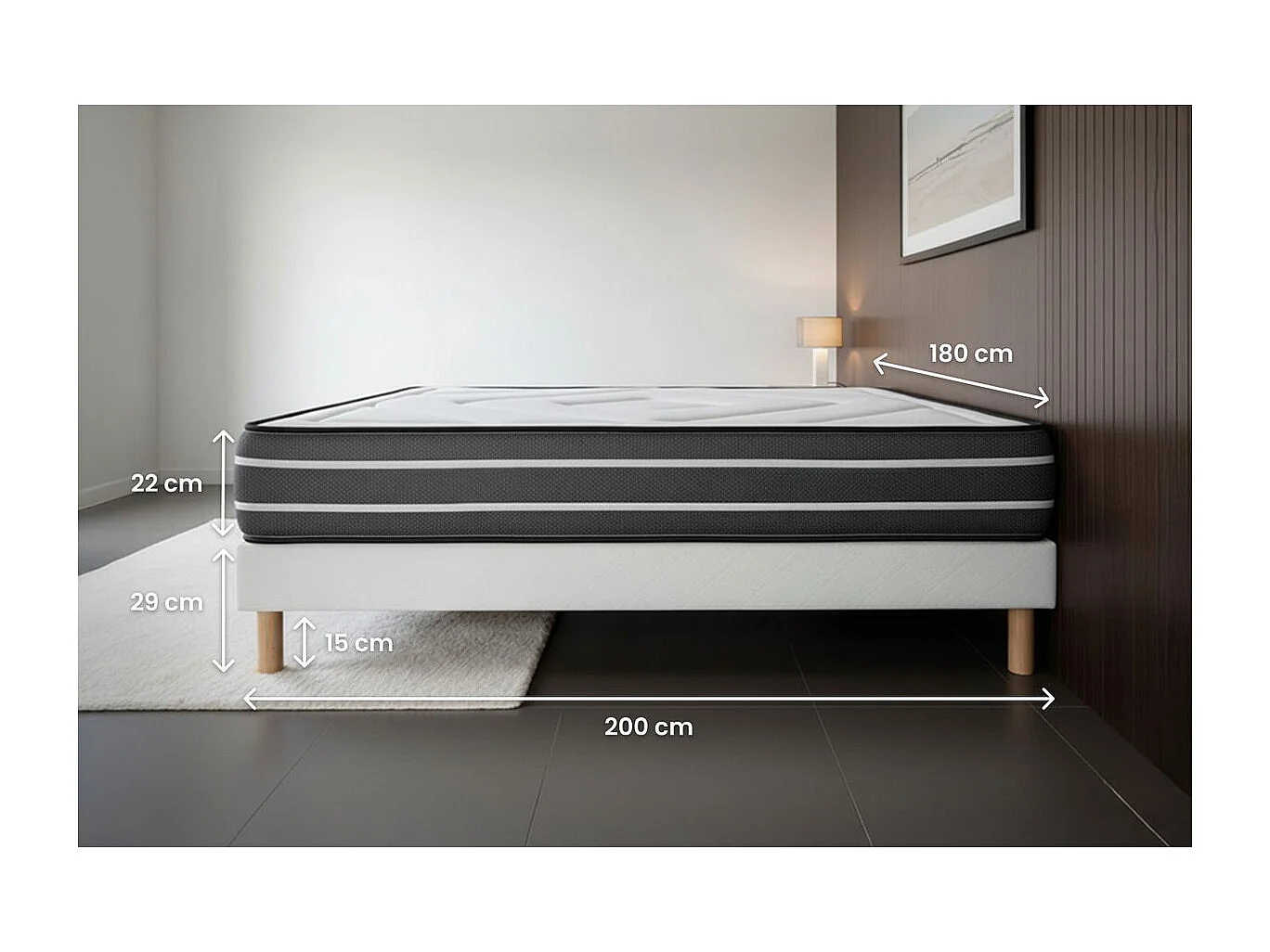 Ensemble Exclusive 180 x 200 cm double sommier noir