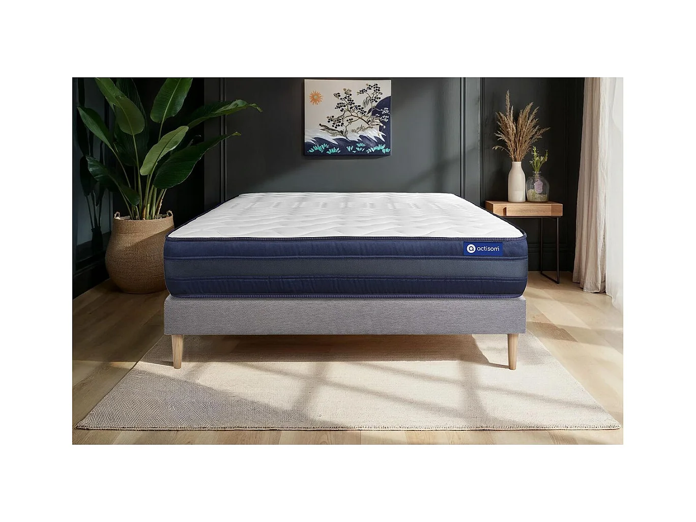 Ensemble matelas ACTILATEX TECH 140x190 Mémoire de forme Maxi épaisseur 5zones de confort + sommier KIT gris