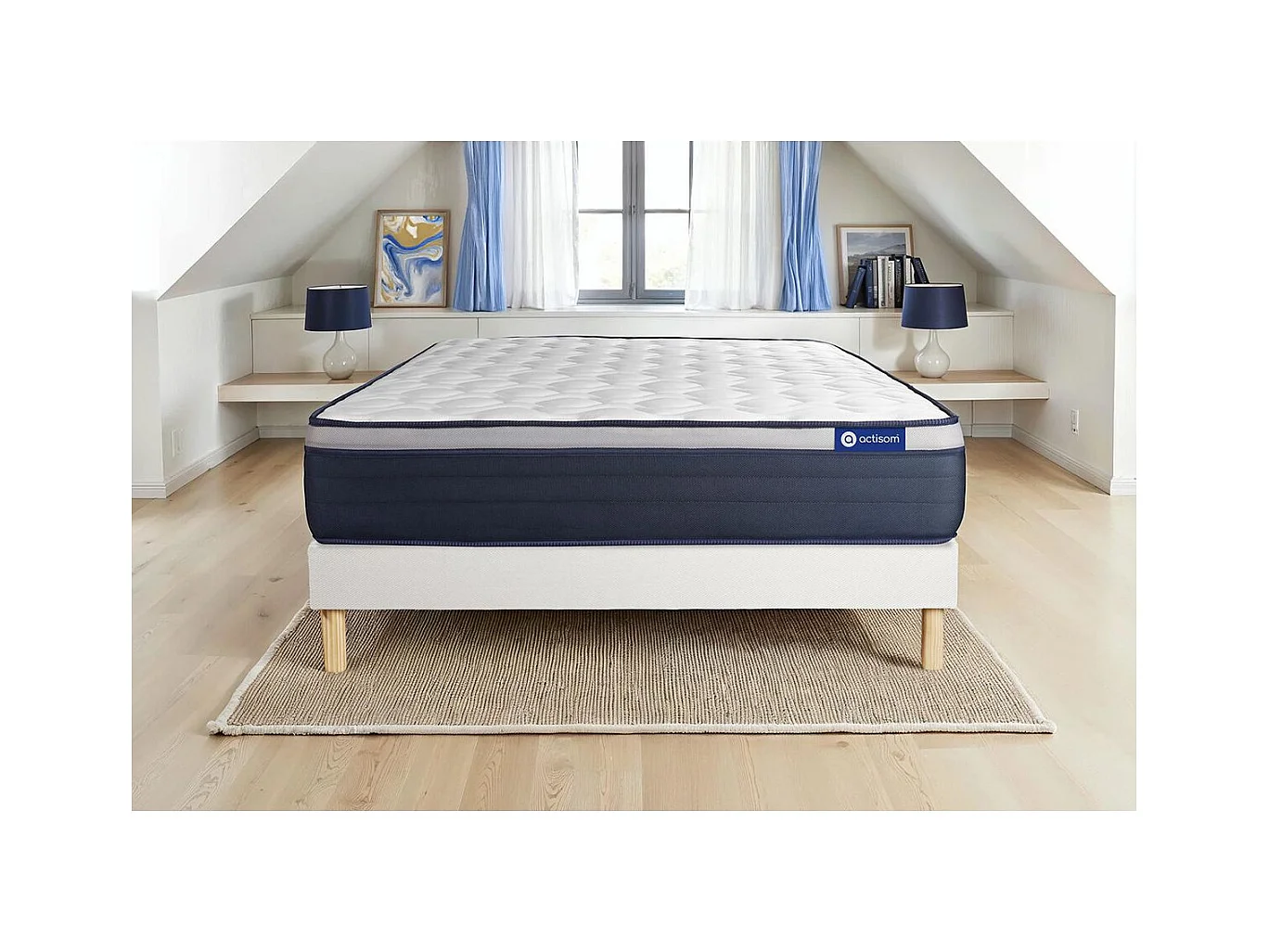 Ensemble matelas Latex+Mémoire de forme ACTILATEX MAX 140x200 cm Maxi épaisseur 7zones de confort + sommier KIT blanc
