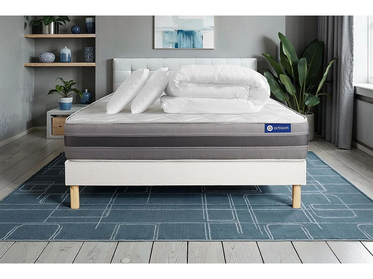 Conjunto completo de cama - Colchão 180x200 cm + estrado de molas com ripas (kit) + 2 almofadas + edredão - Actiflex Relax
