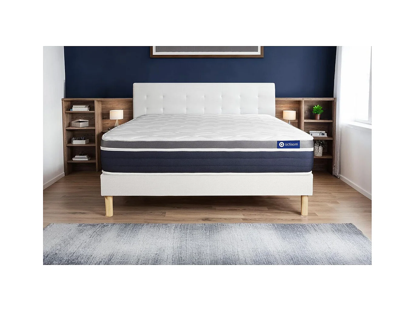 Ensemble ACTIMEMO CONFORT Matelas mémoire de forme 140x200 cm Maxi épaisseur 7zones de confort + sommier KIT blanc
