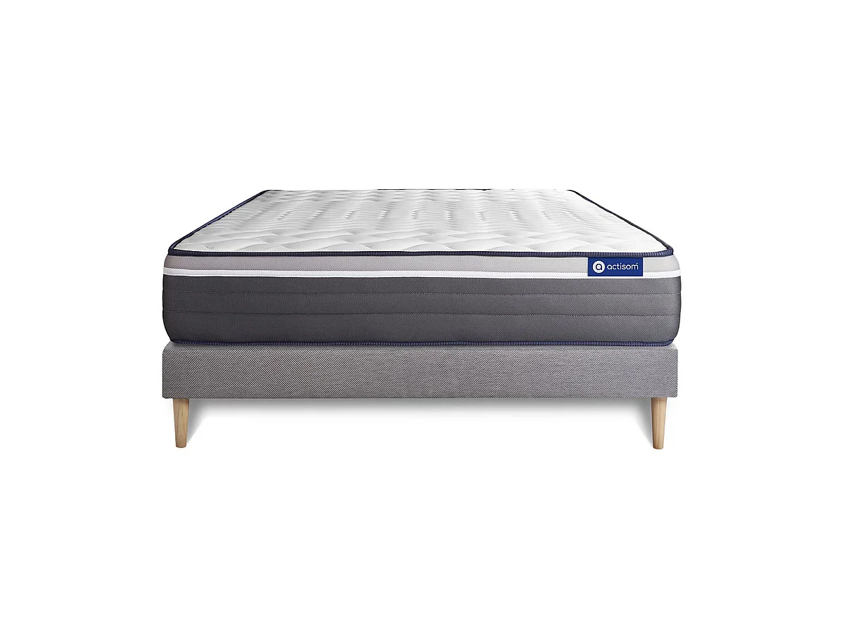 Ensemble matelas ACTIFLEX PLUS 160x200 Ressorts ensachés+Mémoire de forme Maxi épaisseur 7zones confort + sommier KIT gris