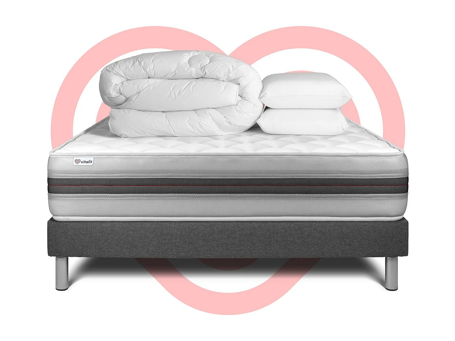 Pack prêt à dormir VITALMEMO BACK 180 x 200 cm sommier Kit gris