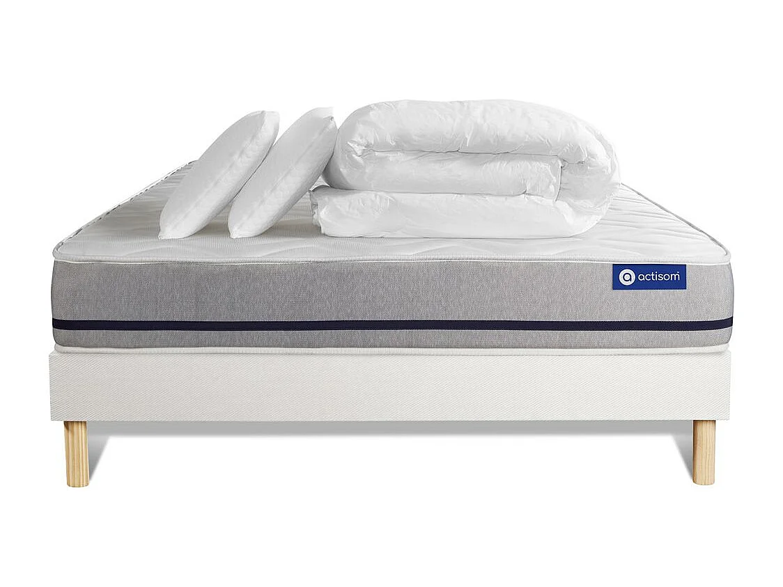 Pack prêt à dormir matelas 200x200 ACTILATEX SOFT 3zones de confort + sommier KIT blanc + 2 oreillers + couette