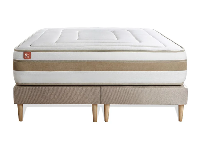 Ensemble LE RAFFINÉ 200x200cm Ressorts ensachés + Mémoire de forme BioVisco - Maxi épaisseur 26cm + double sommiers Beige