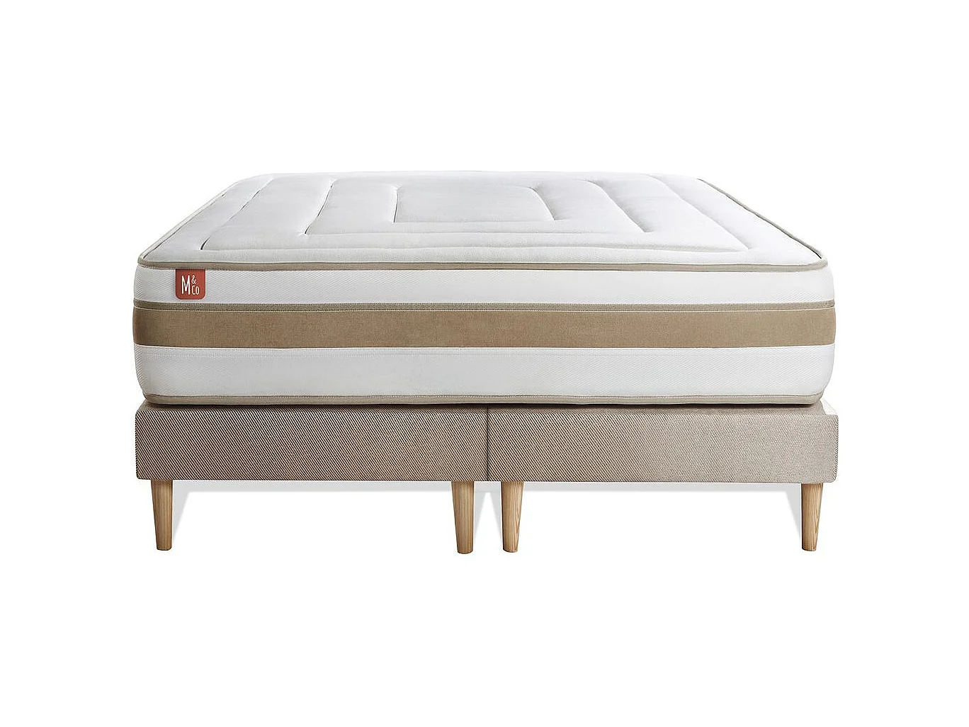 Ensemble LE RAFFINÉ 200x200cm Ressorts ensachés + Mémoire de forme BioVisco - Maxi épaisseur 26cm + double sommiers Beige