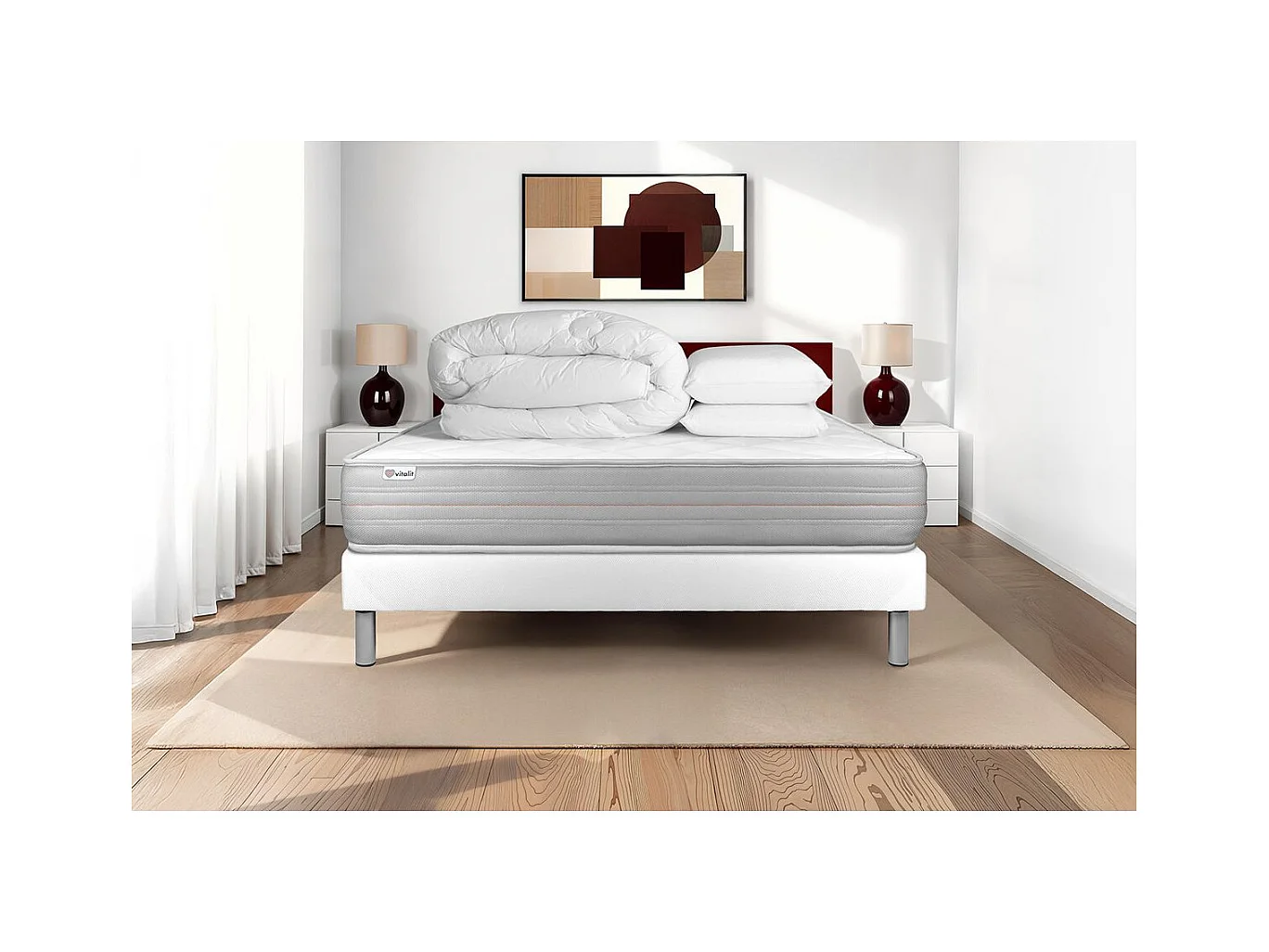Pack prêt à dormir VITALMEMO 140 x 190 cm sommier Kit blanc