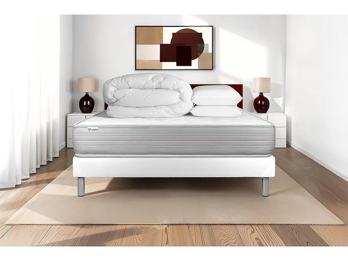 Pack prêt à dormir VITALMEMO 140 x 190 cm sommier Kit blanc