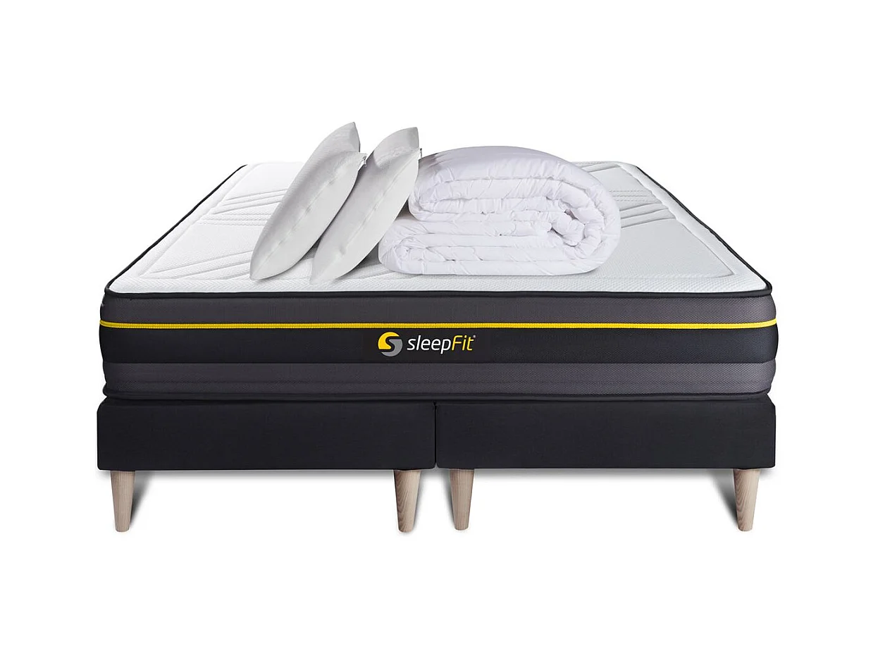 Pack matelas ACTIVE 160x200 + double sommiers noir 80x200 + Couette + 2 oreillers