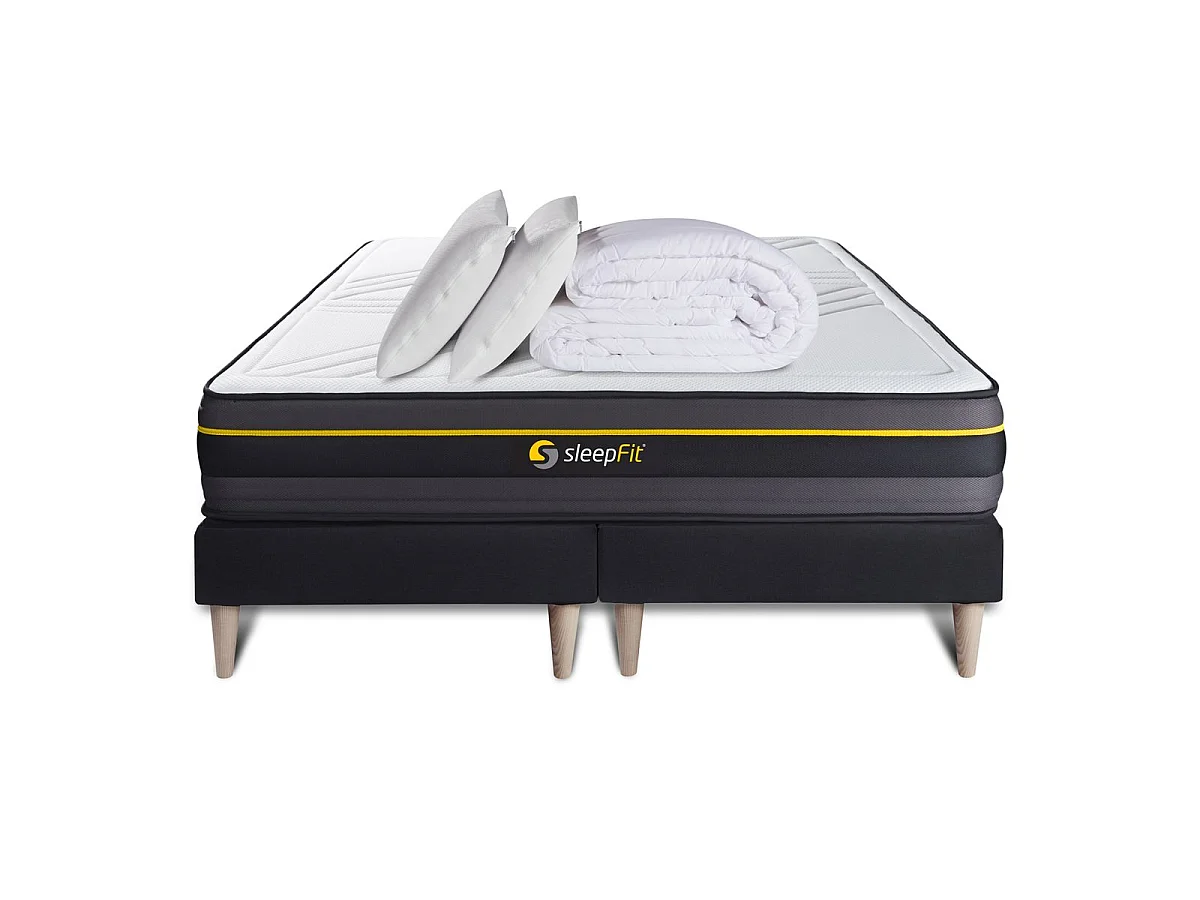 Pack matelas ACTIVE 160x200 + double sommiers noir 80x200 + Couette + 2 oreillers