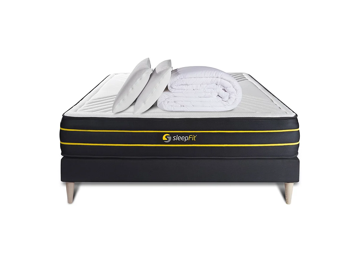Pack prêt à dormir 180x200 matelas ULTRA + sommier kit noir + 2 oreillers mémoire de forme 60x40cm + Couette Percale 260x240cm