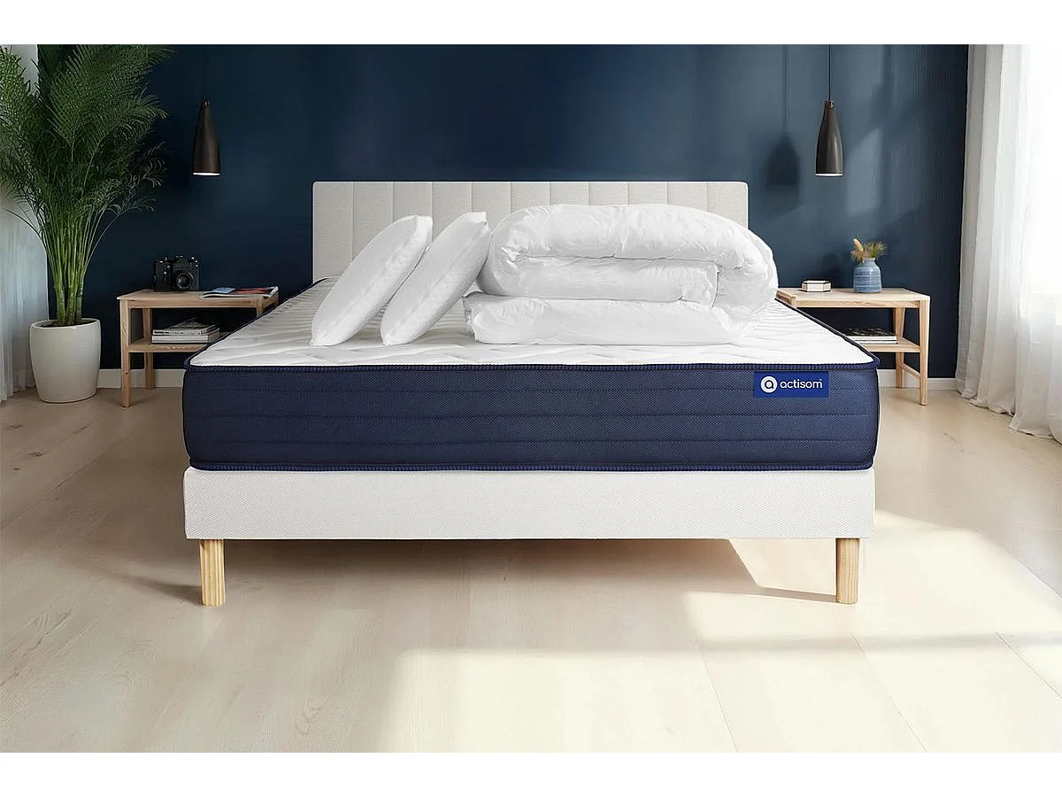 Pack cama completa - Colchón 180x200cm + Somier con láminas (kit) + 2 almohadas + Edredón - Actimemo Life