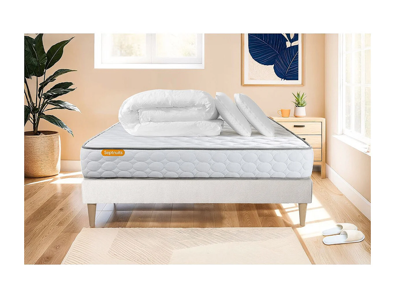 Pack matelas Memo + sommier 140x200 + 2 oreillers mémoire de forme