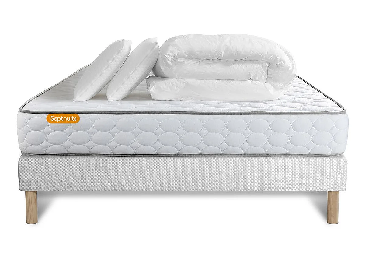 Pack matelas Memo + sommier 140x200 + 2 oreillers mémoire de forme