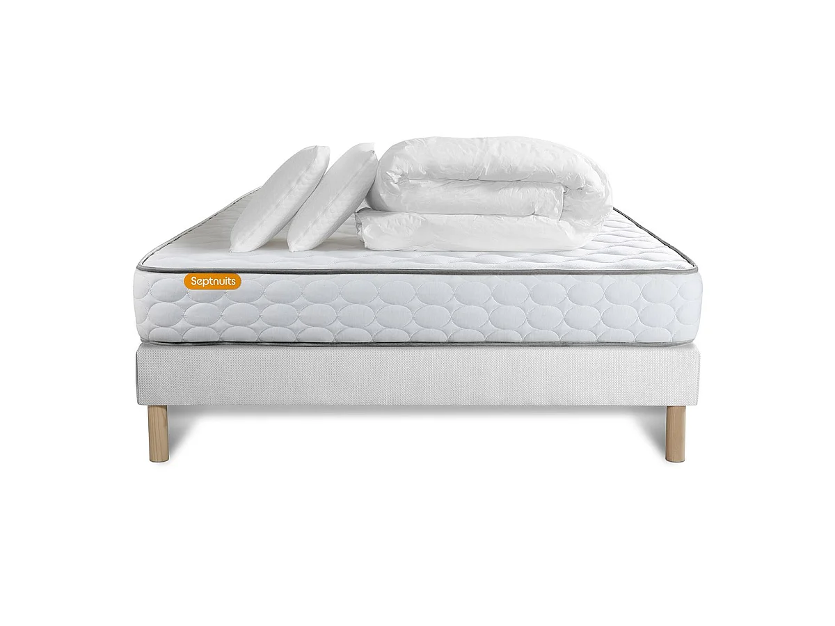 Pack matelas Memo + sommier 140x200 + 2 oreillers mémoire de forme